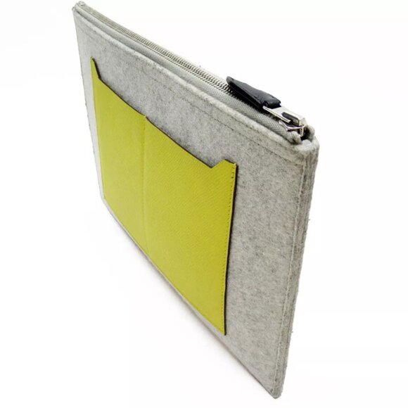 HERMES TooDoo Clutchbag gray x navy x yellow felt/VeauEpsom Leather - Picture 2 of 13